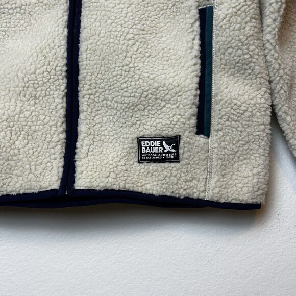 Eddie Bauer Jacket Men’s Small Ivory Chilali Faux Sherpa Outdoor Gorpcore Cabin - Picture 3 of 13